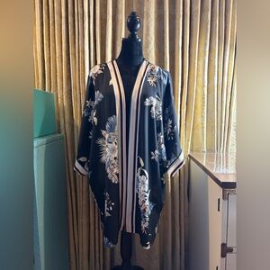 Forever 21 Black Floral Kimono with Ivory and Blush Accents